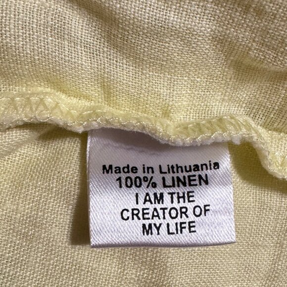FLAX 100% Washable Linen Yellow Green Peplum Top - Picture 5 of 8